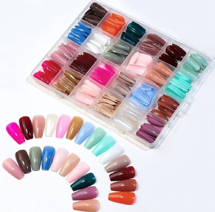 144/288/576 Pcs Box Colorful Artifical Nails Acrylic Full Cover Nail | Fake Nails | Fancy Artifical Nails | French nails | Nails For girls In Multicolours