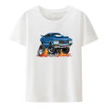 Classic Seventies American muscle car Hot Rod cartoon graphic t shirts creative humor casual shirt hip-hop fashion streetwear. 