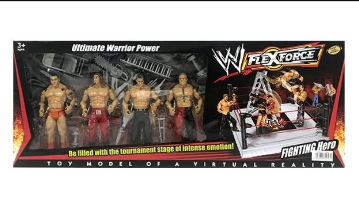 4 WWE Fighters Action Figure Combo,Rock,Batista,Rey Mysterio, and Brock Lesnar with States and Chairs