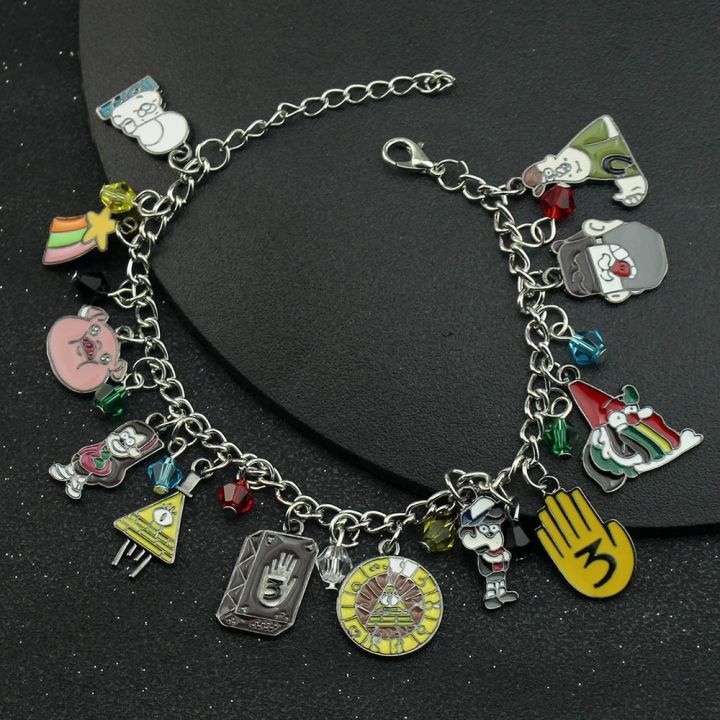Cartoon Gravity Falls Bill Cipher Figure Toys Gravity Falls Bracelet Alloy Metal Charm Bracelets For Fans Toys Gifts