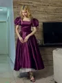 Eid Arrival's Silk Korean Style Puffi Sleeves Frock Cancan Attached 1 Piece Dress For Women's Fashion Party Wear Casual Wear. 