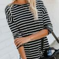 Women Stripe  Print  O-Neck Casual Top T Shirt Ladies  Long Sleeve Blouse FR289. 