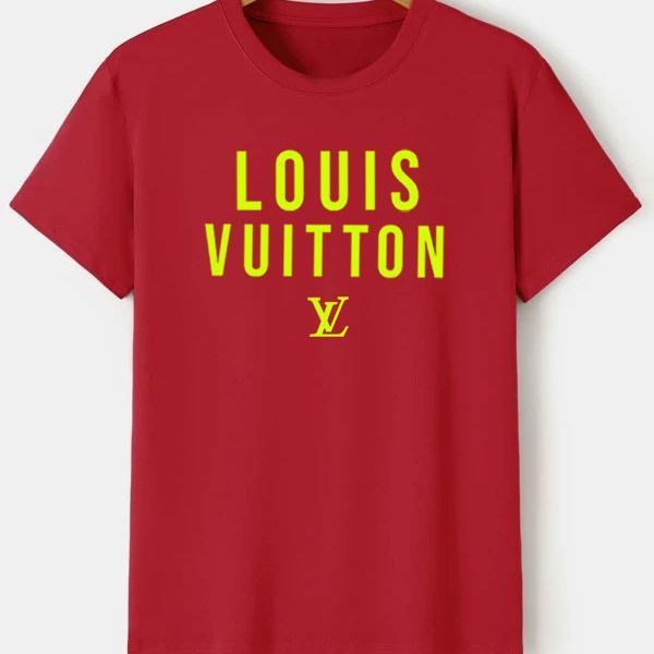 Maroon Louis Vuitton Half Sleeve Digital Printed Cotton T Shirt For Men
