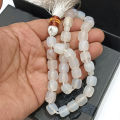Natural unique design White Aqeeq Stone Tasbih 33 Beads Size 10-mm – muslim Agate zikr prayer Tasbeeh - handmade Rosary 10 mm tasbi counter Stress Relaxation. 