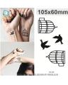 Classic Black Bird Cage Temporary Tattoo Hand Body Waterproof Temporary Tattoo. 