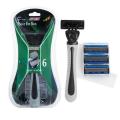 Men Safety Razor Blade Face Hair Removal 6-layer Classic Stainless Steel Smooth Shaving Manual Shaver with 4 Heads. 