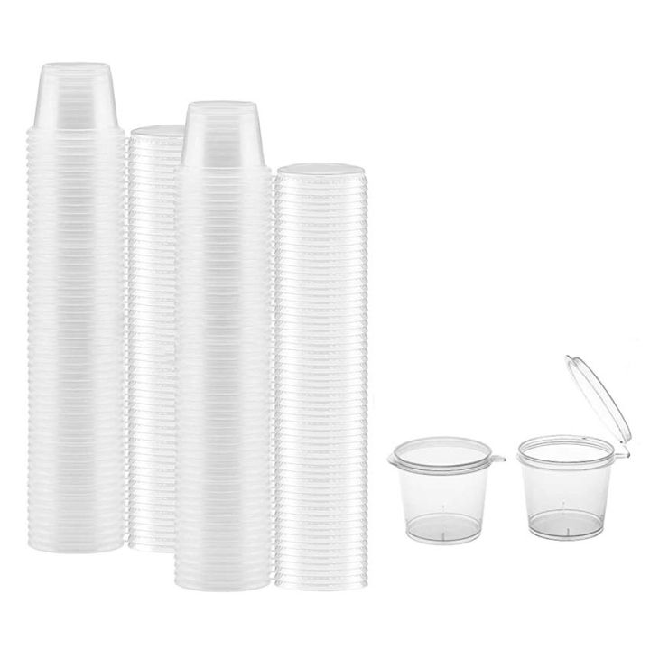 Pack of 50 Disposable 1 Oz Plastic Lid Container 30ml Condiment Cups for Sauces Beverages Food Storage DIY Projects Item Sampling