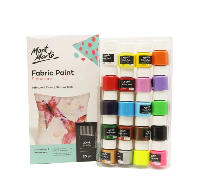 Mont Marte Textile & Fabric Paint Set - (8 / 20) Pieces x 20ml - Permanent Textile Paints - Ideal Colours for Clothing, Bags and All Fabrics