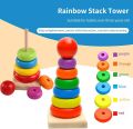 Educational Rainbow Wooden Stacking  Ring Tower Game For Montessori Kids. 