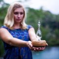 Organic Aromas Magnificent 2.0 Nebulizing Diffuser for Essential Oil/Aromatherapy  - Light Colored Wood Base and Glass Reservoir with Touch Sensor Light Switch (Light Brown Wood Base). 