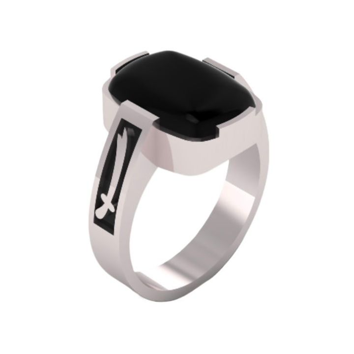 Natural Onyx Aqeeq stone Zulfiqar Sword Style Pure Silver Ring for Boys and Men with aqeeq stone, Chaandi Ring, Pure silver ring, 925 Sterling silver ring