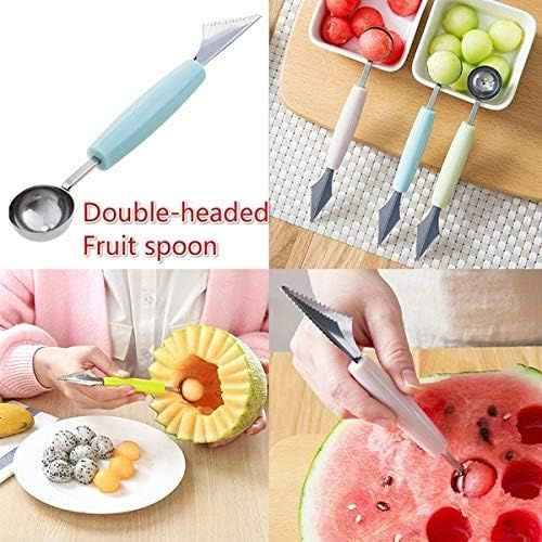 2 in 1 fruit carving cutter -2 in 1 Melon Baller Scoop, Stainless Steel Watermelon Cutter Fruit Carving Tools Set for Fruit Slicer Dig Pulp Separator