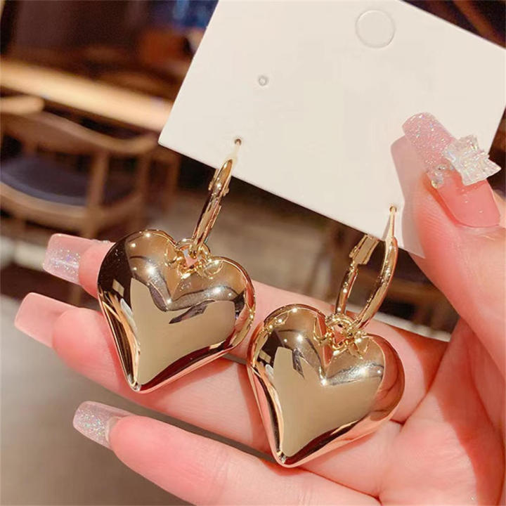 Alloy Heart Earrings For Women Vintage Gold Color Love Heart