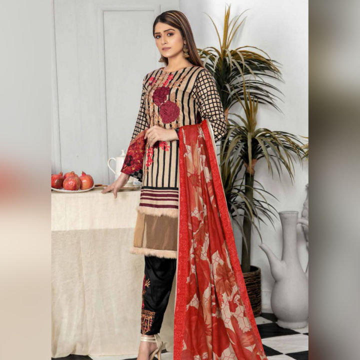 Dawood Textiles Women Winter Collection 2020 Sofia Linen 3 Pcs Unstitched Embroidered Suit - Sofia V6 08