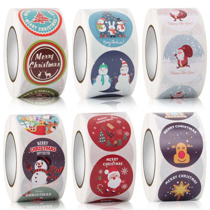 500pcs/roll Merry Christmas Stickers 500pcs Animals Snowman Trees Decorative Stickers Navida Wrapping Gift Box Label Christmas Tags
