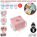 Baby Announcement Sweet Boxes Collection, Baby Boy & Baby Girl Printed Boxes, Baby Shower, New Born Babies, Souvenir, Candies, Premuim CardBoard Box, Guest Gift Box, Its A Boy & Girl Printed Stroller, White Dooted Design For Birthday Events. 