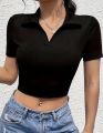 SOLID RIBBED KNIT CROP TEE. 