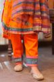 Senorita Stitched Orange and Multicolor Casual 3 Piece Suit Cotton Gold Printed Lawn For Kids and Girls - Design code: kbd-02325. 