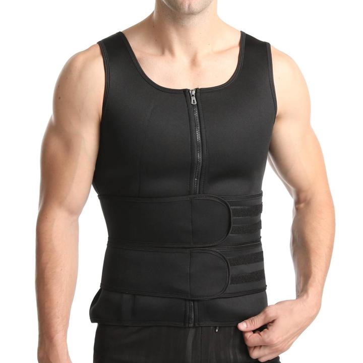 Men Sweat Sauna Vest Zippered Body Shaper Vest Corset Training Suit Chlorine Fiber Waist Trainer Vest For Fitness Slimming Vest