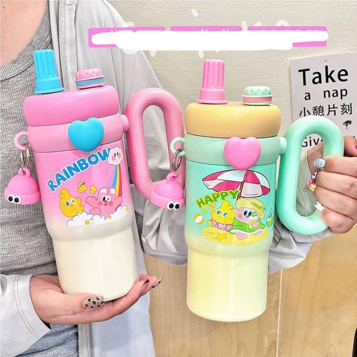 Imported 850ml 304 Stainless Steel Large Capacity Tumbler with Handle Large Ice Cup Gradient Cup with Straw for Girls and School Kids Gym and Office Use Large Tumbler for Girls Tumbler for Kids