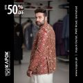 Crimson & Gold Masoori Prince Coat for Men | Kapok Groom. 