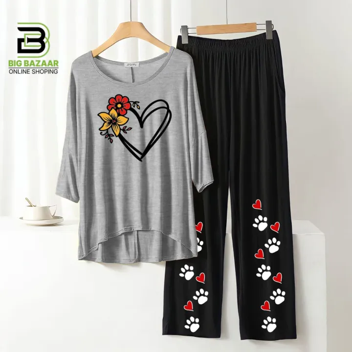 "Stay%20Chic%20and%20Comfortable:%20Summer%20Style%20Printed%20Lounge%20Wear%20with%20Stylish%20Back%20Long%20T-shirt%20and%20Black%20Flapper%20Trouser%20in%20Soft%20Jersey%20Fabric!"%20-%20Image%207