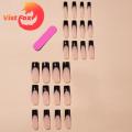 Stylish False Nails Stylish Durable French Nail Set 24pcs Rectangular Water Pipe Design Fake Nails for A Trendy Look. 