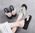 6cm summer new fashion jacket, thick-soled sandals, seaside beach anti-slip flower wedge flip-flops, non-slip wear-resistant and slippers, thong women's high-heeled sandals. 