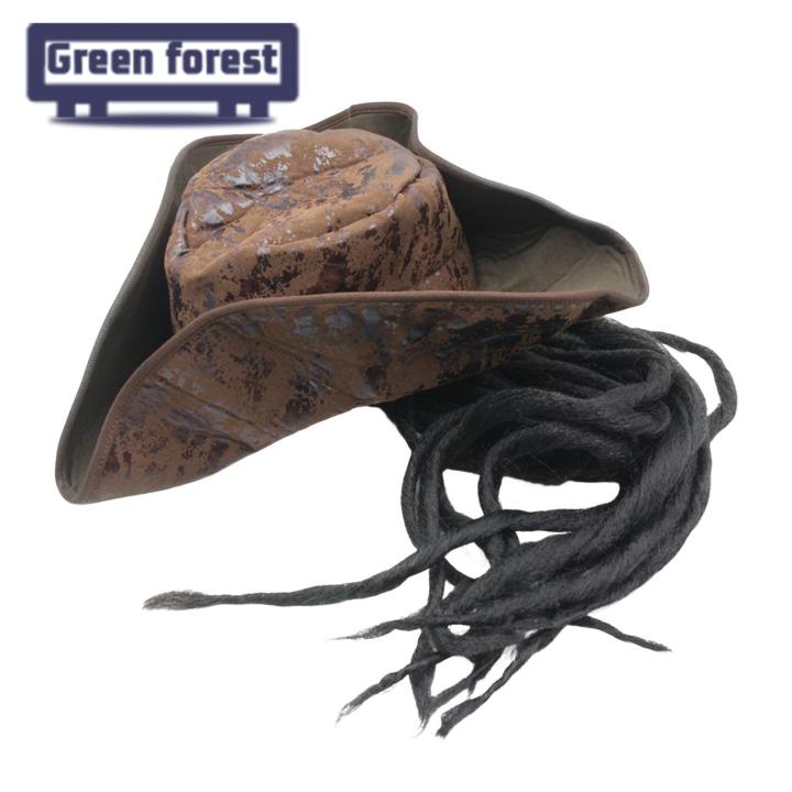 Green forest Pirate Cosplay Hat Soft Halloween Costume Party Adults Pirate Cosplay Cap