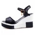 WOMEN SUMMER SLOPE FISH MOUTH BLACK HIGH WEDGE SANDALS. 