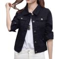 Ats-Regular Collar Black Womens Denim Jacket. 