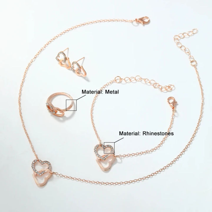 4Pcs%20Rose%20Gold%20Zircon%20Heart%20Necklace%20Earrings%20Bracelet%20Ring%20Jewelry%20Set%20For%20Girls%20Fashion%20Party%20Jewelry%20Daily%20Wear%20Zirconia%20Heart%20Jewelry%20Set%20-%20Image%207