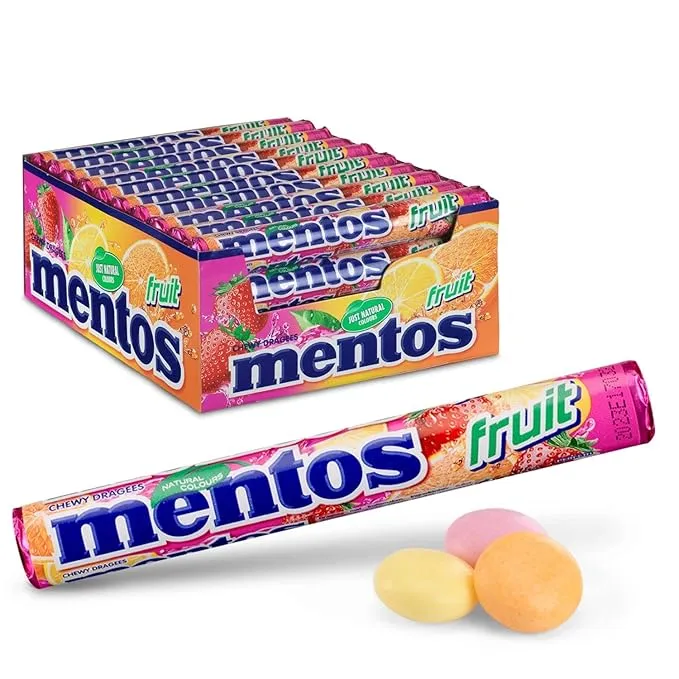 Indonesian Imported Chewy Dragees Mentos Fruit Roll – Pack of 24 Rolls ...
