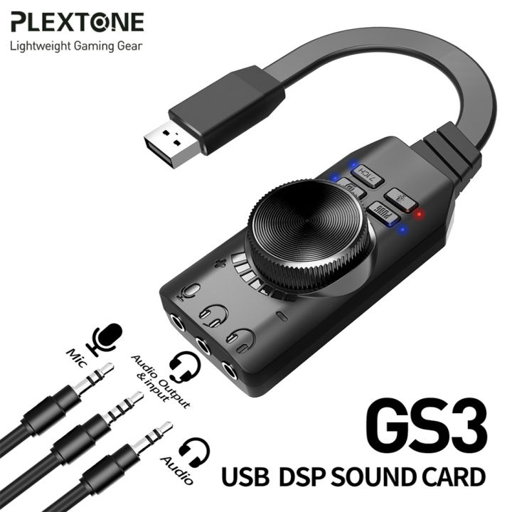 Plextone GS3 Virtual 7.1 Channel 3.5mm USB Sound Card Adapter Headphone Audio Jack Stereo Sound Card Converter For Gaming Compatible with Pc Laptop