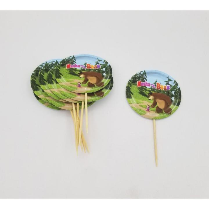 MASHA AND THE BEAR THEME CUPCAKE TOPPERS PACK OF 10 CUPCAKE TOPPERS