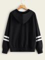 New Black Side Flower Sleeves Stripe Printed Hoodie Zipper For Girls and Women. 