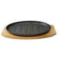 Cast Iron Steak Sizzler plate Non-stick Platter with Wood Underline - 10 inches x 6 inches Pan Hot Plate Sizzling Pan Steak Plat. 