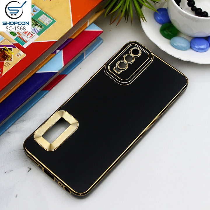 Vvio Y20 /Premium Golden Electroplating Borders & Camera Protection / Silk Shine Soft Case With Logo Hole / Mobile Cover