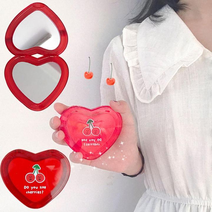 Korean Cute Heart Shaped Mini Makeup Mirror Compact Pocket Mirror Portable Double-Sided Folding Cosmetic Mirror Women Gifts