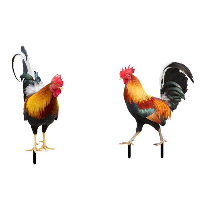 Set of 2 Acrylic Rooster Statues, Outdoor Garden Statues, Chicken Decor, Garden Sculptures & Statues for Patio Lawn Easy Install