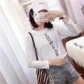 Korean Fashion Korean Version Of Fashion English Printing Open Umbilical Cord Before And After Wearing A Thin Short T-Shirt Fall Chic Long Sleeve Blouse Female. 