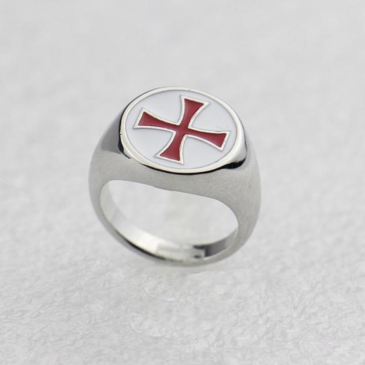 Harong Red Enamel Ring Knights Templar Ring Punk Vintage Jewelry Party Cross Custom Assassins Rings Men Gift