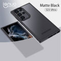 Lenuo for Samsung Galaxy S23 Ultra Case 4-corner Shockproof Protection Silicon Bumper + PC Frosted Semi Transparent Phone Back Cover. 
