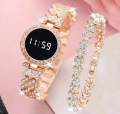 Ladies Silver Diamond Digital Touch Screen LED Watch For Women With Bracelet | Stylish Ladies Watches in Round Dial With Diamond Stainless Steel Jewelry Chain | Korean Watches For Girls. 