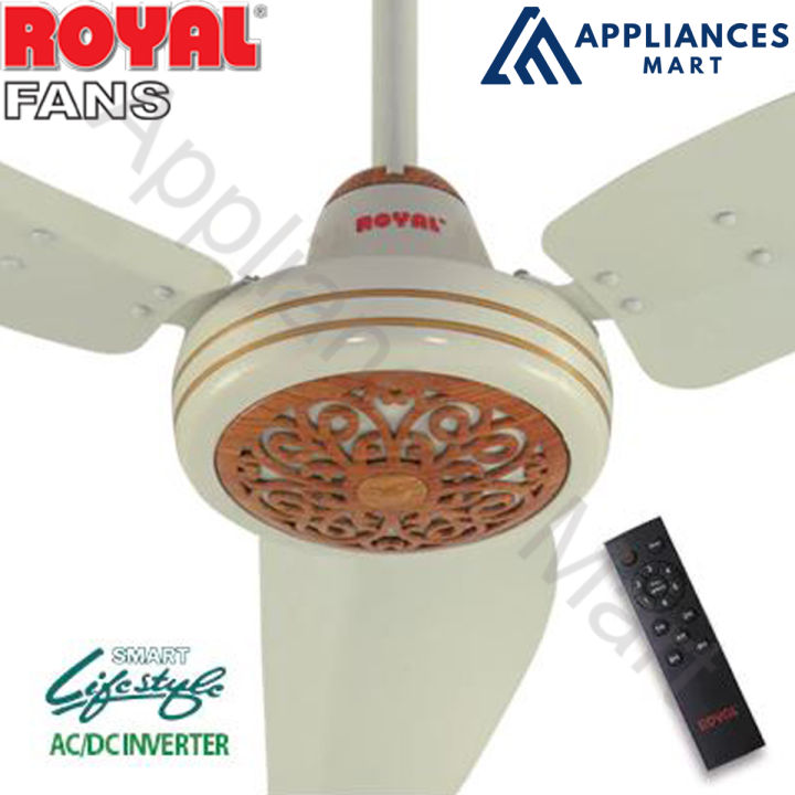Royal Fans AC/DC Inverter Ceiling Fan Regency Model Remote Control Copper Winding 56 Inches Pinewood