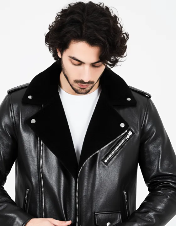 New%20Men's%20Casual%20Biker%20Style%20Black%20PU%20Leather%20Jacket%20with%20Tartan%20Collar%20-%20Image%204