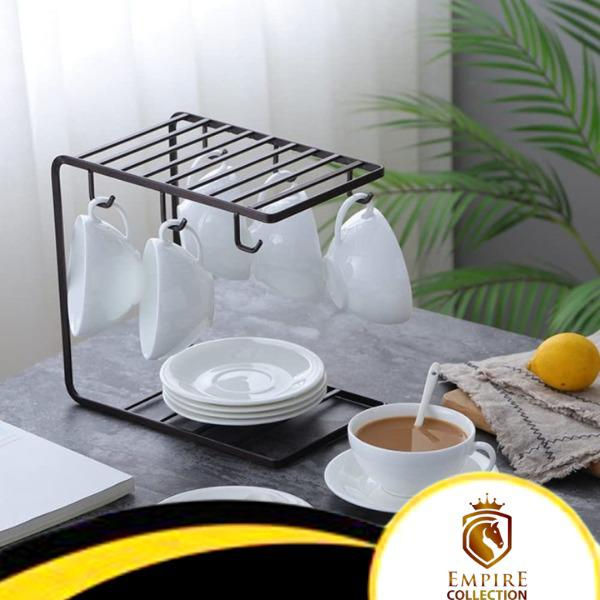 Cup Rack For Table Metal Coffee Cup & Saucer Rack – 6 Hook Mug Drying Stand – Kitchen ...