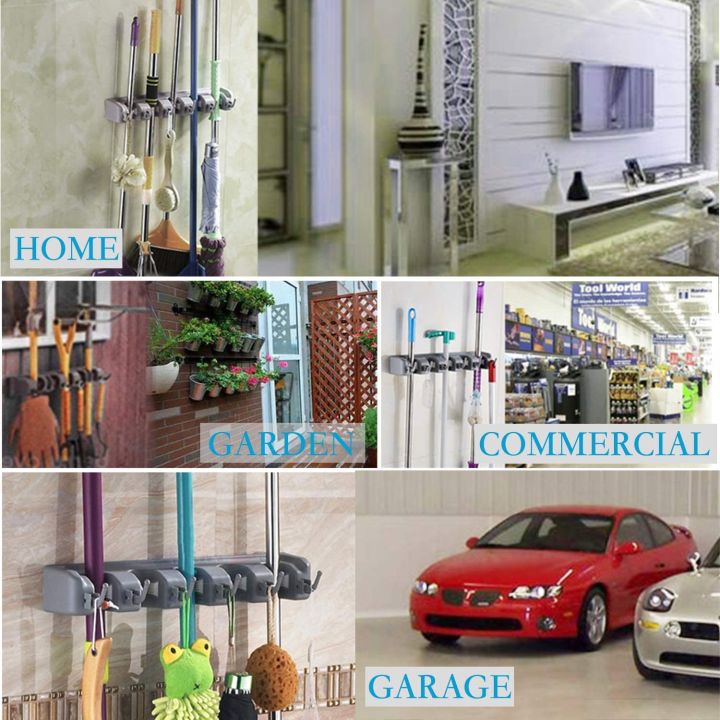 Mop%20And%20Broom%20Holder%20Wall%20Mount%20Heavy%20Duty%20Broom%20Holder%20Wall%20Mounted%20Or%20Tool%20Organizer%20For%20Home%20Garden%20Garage%20And%20Storage%20(5%20Positions%20With%206%20Hooks)%20-%20Image%203