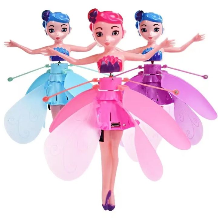 USB Rechargeable Magic Flying Fairy Princess Doll for Kids - Gesture Sensing Hand Control Pixie Dancer Toy with LED Lights, Perfect Indoor Mini Flying Toy for Girls