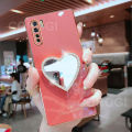 For OPPO F15 Cover with Makeup Mirror Shiny Plating Square Bumper Girls Phone Case Soft TPU Silicone Shockproof Protective Back Cover. 